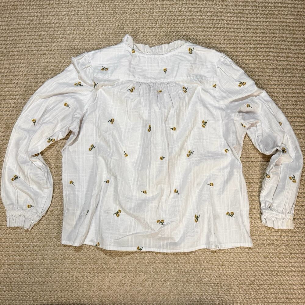 Fat Face US 12 White Embroidered Floral Ruffle V-Neck Long Sleeve Blouse Top - Picture 2 of 5